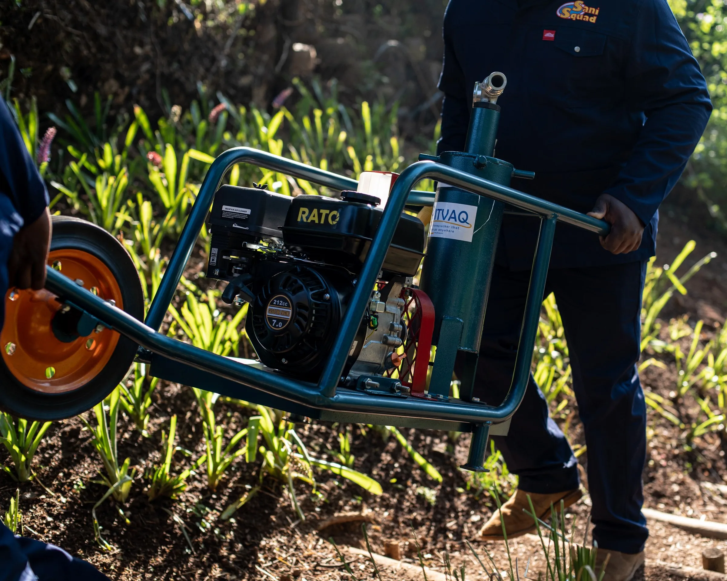 PitVaq portable vacuum unit set up for pit emptying in the field