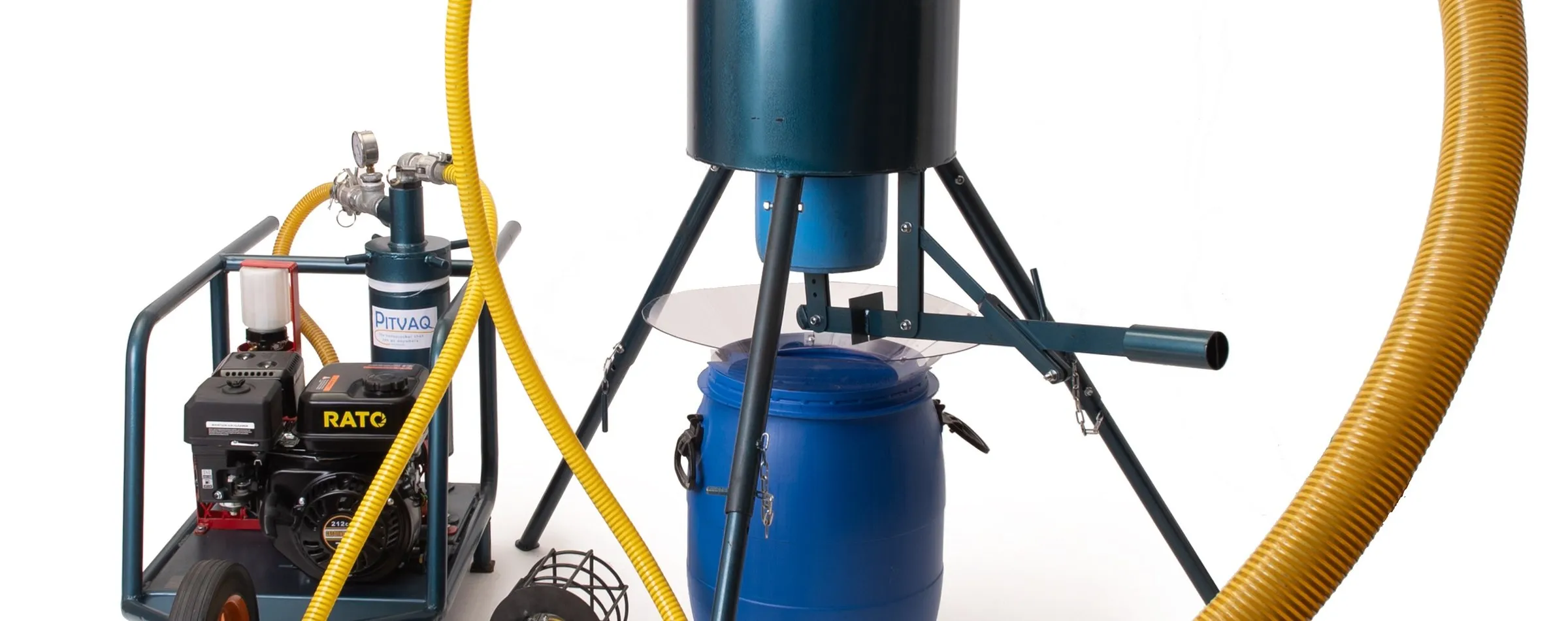 Operators using the PitVaq sludge hose during pit emptying